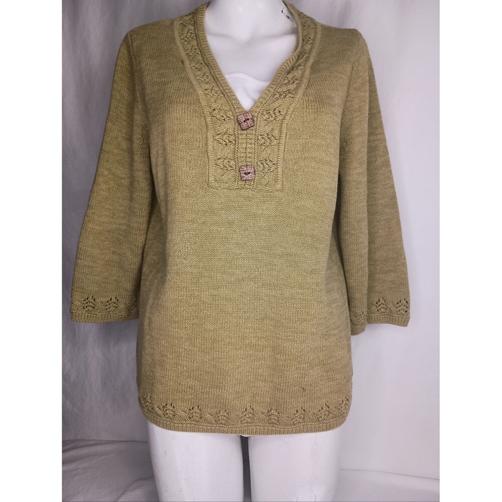 Women's Size Medium V-Neck 100% Cotton Knit Tunic in Olive Green Gremlincore